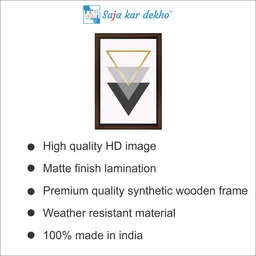 SAJA KAR DEKHO Black, Grey And Golden Three Triangles Minimalist High Quality Weather Resistant HD Wall Frame | 18 x 12 inch | - 18 X 12 inch