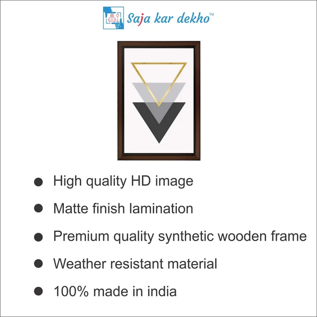 SAJA KAR DEKHO Black, Grey And Golden Three Triangles Minimalist High Quality Weather Resistant HD Wall Frame | 18 x 12 inch | - 18 X 12 inch