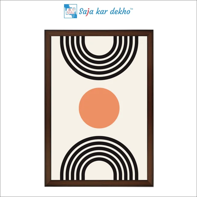 SAJA KAR DEKHO Abstract Black, White, Orange Minimal Art High Quality Weather Resistant HD Wall Frame | 18 x 12 inch | - 18 X 12 inch