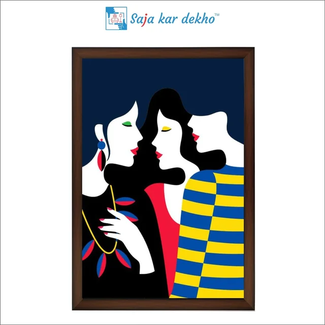 SAJA KAR DEKHO 3 Girls Talking High Quality Weather Resistant HD Wall Frame | 18 x 12 inch | - 18 X 12 inch
