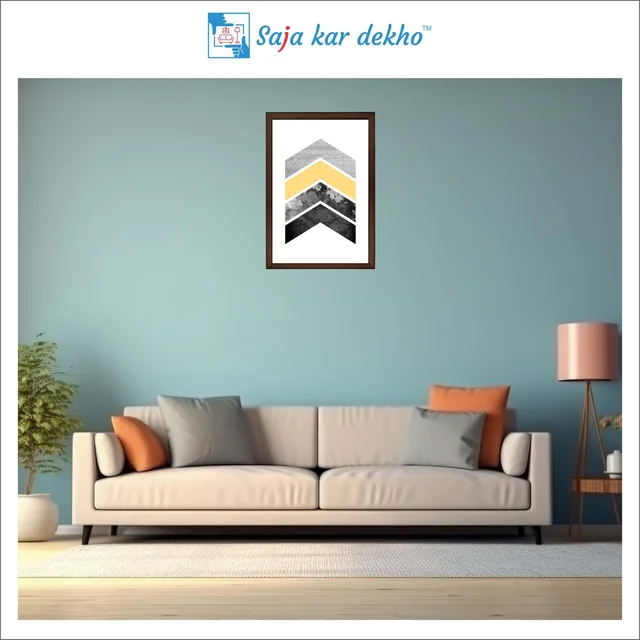 SAJA KAR DEKHO Black, Yellow And Silver Triangles High Quality Weather Resistant HD Wall Frame | 18 x 12 inch | - 18 X 12 inch