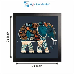 SAJA KAR DEKHO Designing Elephant High Quality Weather Resistant HD Wall Frame | 20 x 20 inch | - 20 X 20 inch