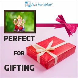 SAJA KAR DEKHO Ganesh Ji With Green Background High Quality Weather Resistant HD Wall Frame | 12 x 18 inch | - 12 X 18 inch