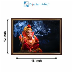 SAJA KAR DEKHO Ganesh Ji With Beautiful Background High Quality Weather Resistant HD Wall Frame | 12 x 18 inch | - 12 X 18 inch