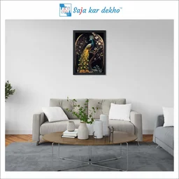 SAJA KAR DEKHO Beautiful Peacock With Beautiful Background High Quality Weather Resistant HD Wall Frame | 12 x 18 inch | - 12 X 18 inch