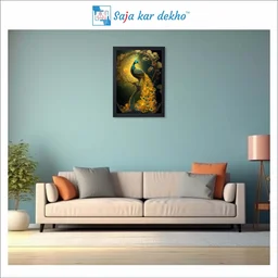 SAJA KAR DEKHO Beautiful Peacock With Beautiful Background High Quality Weather Resistant HD Wall Frame | 12 x 18 inch | - 12 X 18 inch