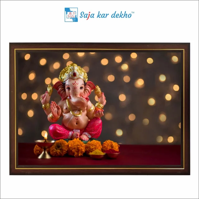 SAJA KAR DEKHO Ganesh Ji High Quality Weather Resistant HD Wall Frame | 12 x 18 inch | - 12 X 18 inch