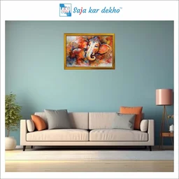 SAJA KAR DEKHO Ganesh Ji High Quality Weather Resistant HD Wall Frame | 12 x 18 inch | - 12 X 18 inch
