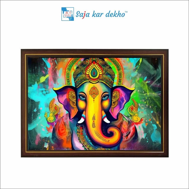 SAJA KAR DEKHO Ganesh Ji High Quality Weather Resistant HD Wall Frame | 12 x 18 inch | - 12 X 18 inch