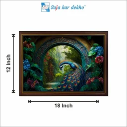SAJA KAR DEKHO Peacock With Beautiful Background High Quality Weather Resistant HD Wall Frame | 12 x 18 inch | - 12 X 18 inch