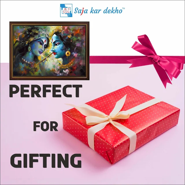 SAJA KAR DEKHO Radha Krishna High Quality Weather Resistant HD Wall Frame | 12 x 18 inch | - 12 X 18 inch