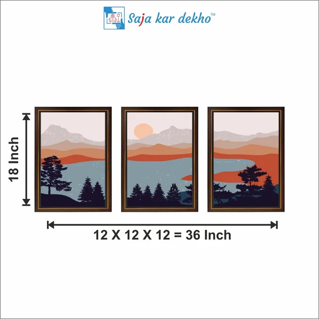 SAJA KAR DEKHO Abstract Mountain, River, Sunset High Quality Weather Resistant HD Wall Frame | 18 x 12 inch | - 18 X 12 inch