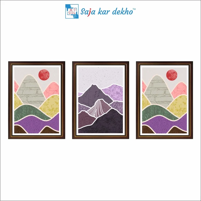 SAJA KAR DEKHO Colorful Mountain And Sun High Quality Weather Resistant HD Wall Frame | 18 x 12 inch | - 18 X 12 inch
