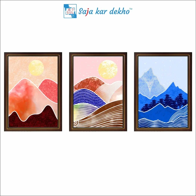 SAJA KAR DEKHO Colorful Mountain And Sun High Quality Weather Resistant HD Wall Frame | 18 x 12 inch | - 18 X 12 inch