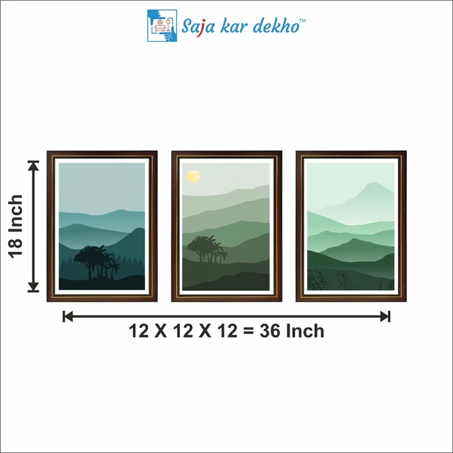 SAJA KAR DEKHO Colorful Mountain, Tree And Sun High Quality Weather Resistant HD Wall Frame | 18 x 12 inch | - 18 X 12 inch