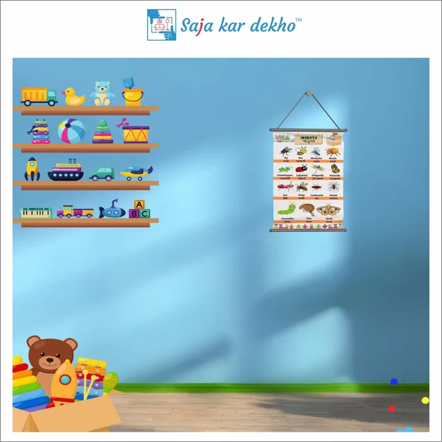 saja kar dekho INSECTS (જંતુઓ) Wall Handing Poster For Kids | INSECTS With Picture High Quality Weather Resistant HD Wall Poster | 30 x 48 inch | - 30 x 48 inch