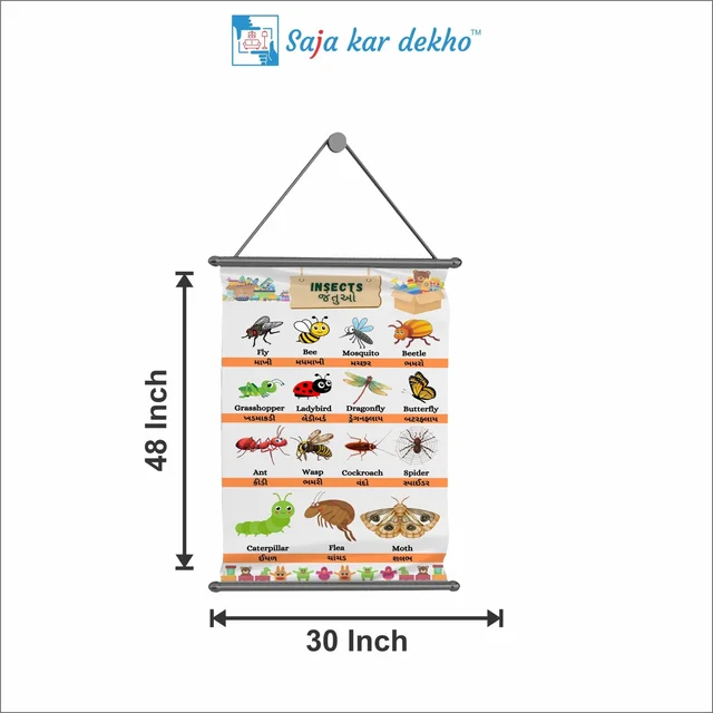 saja kar dekho INSECTS (જંતુઓ) Wall Handing Poster For Kids | INSECTS With Picture High Quality Weather Resistant HD Wall Poster | 30 x 48 inch | - 30 x 48 inch