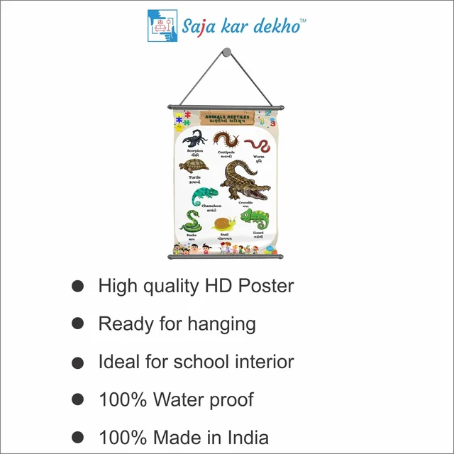saja kar dekho ANIMALS REPTILES (પ્રાણીઓ સરીસુપ) Wall Handing Poster For Kids | ANIMALS REPTILES With Picture High Quality Weather Resistant HD Wall Poster | 30 x 48 inch | - 30 x 48 inch