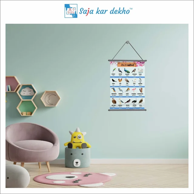 saja kar dekho BIRDS (પક્ષીઓ) Wall Handing Poster For Kids | Famous Birds Names With Picture High Quality Weather Resistant HD Wall Poster | 30 x 48 inch | - 30 x 48 inch