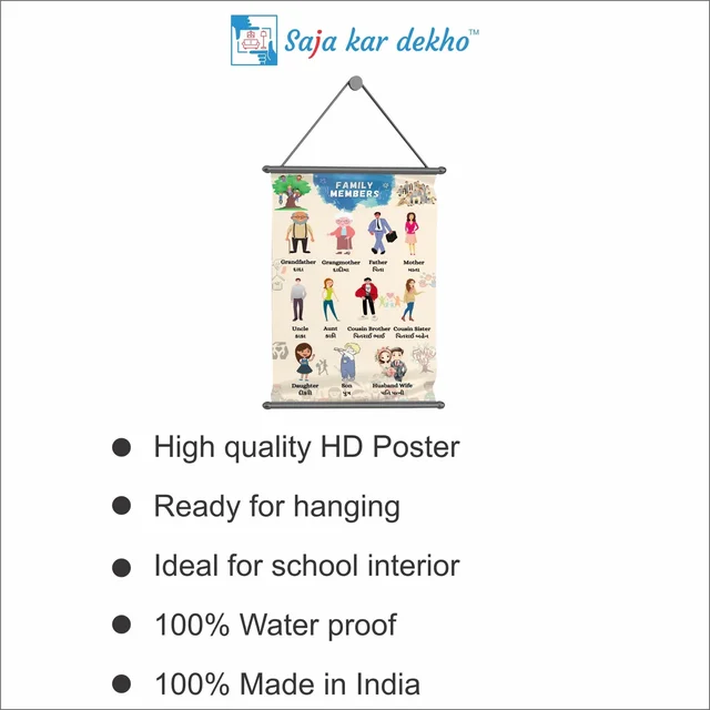 saja kar dekho FAMILY MEMBERS (પરિવાર) Wall Handing Poster For Kids | FAMILY MEMBERS With Picture High Quality Weather Resistant HD Wall Poster | 30 x 48 inch | - 30 x 48 inch