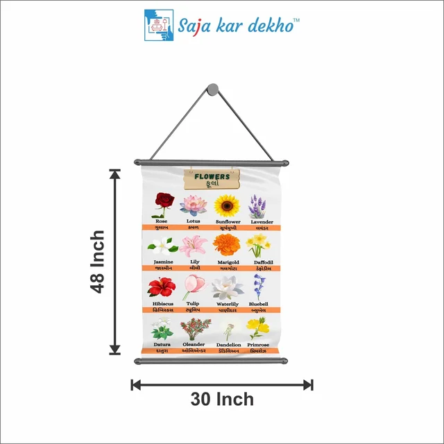 saja kar dekho FLOWERS (ફૂલ) Wall Handing Poster For Kids | Famous FLOWERS Names With Picture High Quality Weather Resistant HD Wall Poster | 30 x 48 inch | - 30 x 48 inch