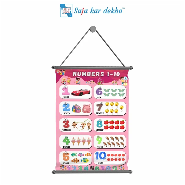saja kar dekho NUMBERS 1 TO 10 (નંબર ૧ થી ૧૦) Wall Handing Poster For Kids | NUMBERS 1 TO 10 With Picture High Quality Weather Resistant HD Wall Poster | 30 x 48 inch | - 30 x 48 inch