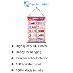 saja kar dekho NUMBERS 1 TO 10 (નંબર ૧ થી ૧૦) Wall Handing Poster For Kids | NUMBERS 1 TO 10 With Picture High Quality Weather Resistant HD Wall Poster | 30 x 48 inch | - 30 x 48 inch