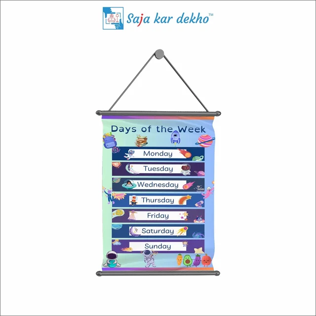 saja kar dekho DAY OF THE WEEK (અઠવાડીયું) Wall Handing Poster For Kids | DAYS With Picture High Quality Weather Resistant HD Wall Poster | 30 x 48 inch | - 30 x 48 inch