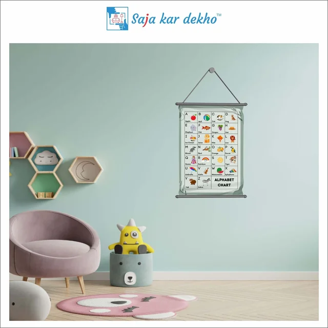 saja kar dekho ALPHABET Wall Handing Poster For Kids | ALPHABET With Picture High Quality Weather Resistant HD Wall Poster | 30 x 48 inch | - 30 x 48 inch
