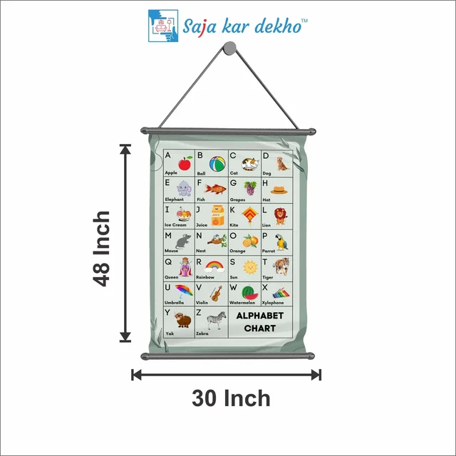 saja kar dekho ALPHABET Wall Handing Poster For Kids | ALPHABET With Picture High Quality Weather Resistant HD Wall Poster | 30 x 48 inch | - 30 x 48 inch