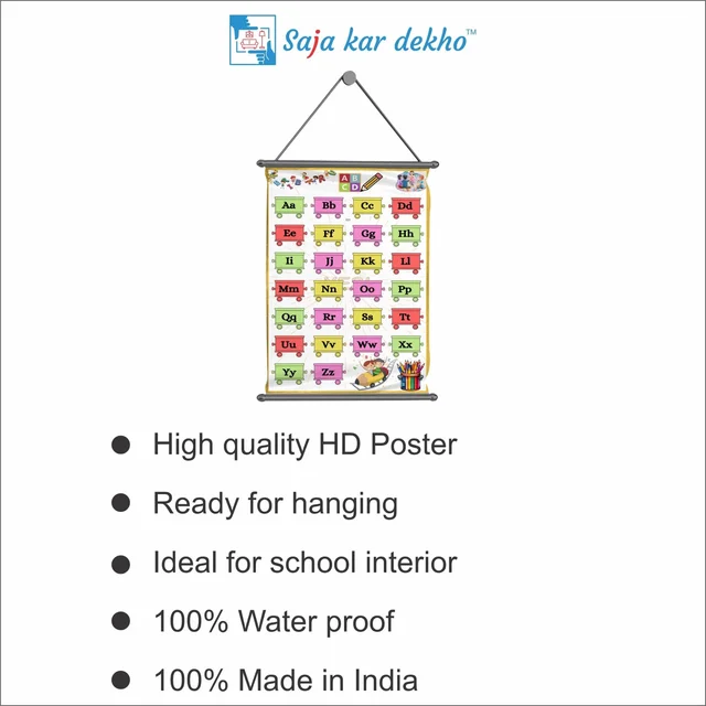 saja kar dekho ABCD Wall Handing Poster For Kids | ABCD With Picture High Quality Weather Resistant HD Wall Poster | 30 x 48 inch | - 30 x 48 inch