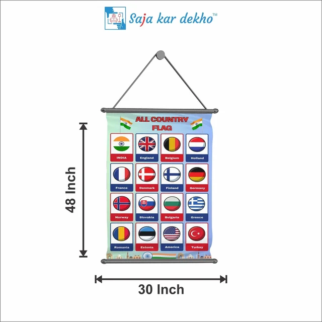 saja kar dekho ALL COUNTRY FLAG Wall Handing Poster For Kids | ALL COUNTRY FLAG With Picture High Quality Weather Resistant HD Wall Poster | 30 x 48 inch | - 30 x 48 inch