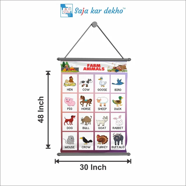 saja kar dekho FARM ANIMALS Wall Handing Poster For Kids | FARM ANIMALS With Picture High Quality Weather Resistant HD Wall Poster | 30 x 48 inch | - 30 x 48 inch