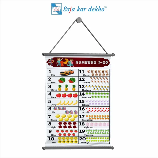 saja kar dekho NUMBERS 1 TO 20 Wall Handing Poster For Kids | NUMBERS With Picture High Quality Weather Resistant HD Wall Poster | 30 x 48 inch | - 30 x 48 inch