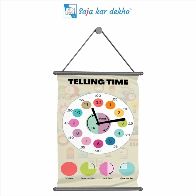 saja kar dekho TELLING TIME Wall Handing Poster For Kids | TELLING TIME With Picture High Quality Weather Resistant HD Wall Poster | 30 x 48 inch | - 30 x 48 inch
