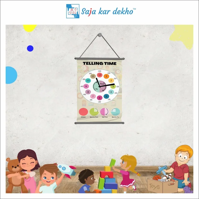 saja kar dekho TELLING TIME Wall Handing Poster For Kids | TELLING TIME With Picture High Quality Weather Resistant HD Wall Poster | 30 x 48 inch | - 30 x 48 inch