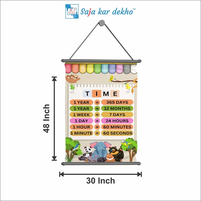 saja kar dekho TIME Wall Handing Poster For Kids | TIME With Picture High Quality Weather Resistant HD Wall Poster | 30 x 48 inch | - 30 x 48 inch