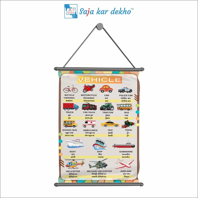 saja kar dekho VEHICLE Wall Handing Poster For Kids | VEHICLE With Picture High Quality Weather Resistant HD Wall Poster | 30 x 48 inch | - 30 x 48 inch