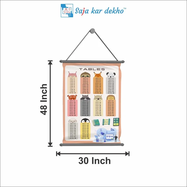 saja kar dekho TABLES Wall Handing Poster For Kids | TABLES With Picture High Quality Weather Resistant HD Wall Poster | 30 x 48 inch | - 30 x 48 inch