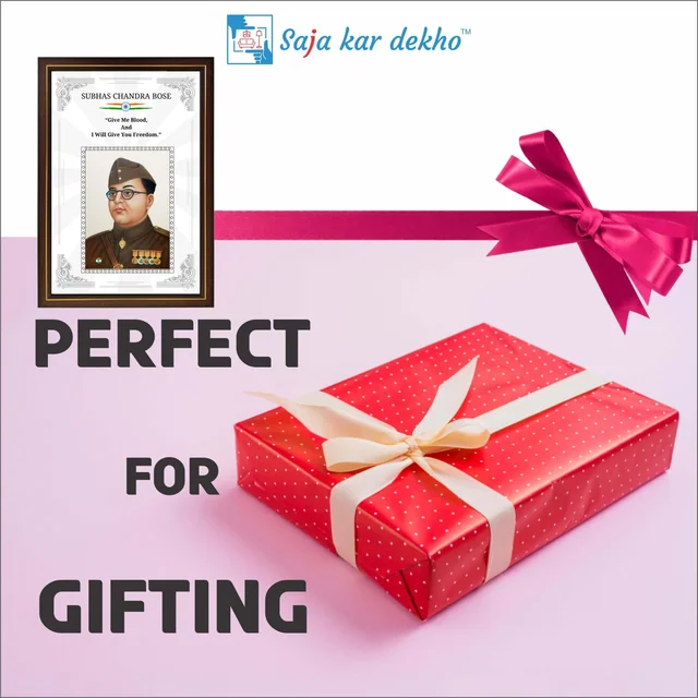 SAJA KAR DEKHO Subhas Chandra Bose Motivational Thought High Quality Weather Resistant HD Wall Frame | 18 x 12 inch | - 18 X 12 INCH