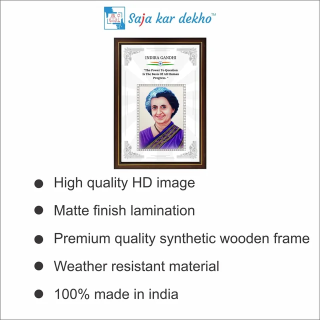 SAJA KAR DEKHO Indira Gandhi Motivational Thought High Quality Weather Resistant HD Wall Frame | 18 x 12 inch | - 18 X 12 INCH