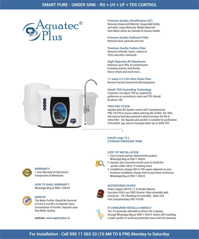 Smart Pure -12L Pressure tank Under Sink Water purifier , UTC Filter