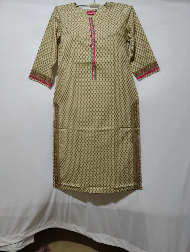 Beige Onion Pink Print Kurta - M