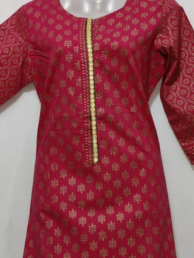 Rani Gold Print Kurta - M