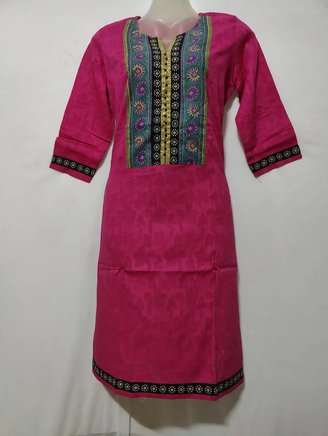 Rani Print Green Gold Yoke Kurta - S