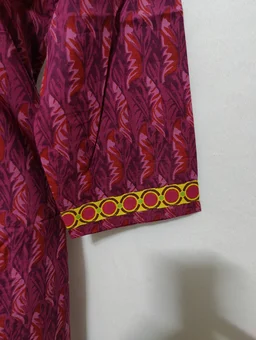 Rani Yellow Print Around Neck & Border Kurta - XL