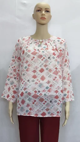 White Pink Red Shapes Indo Western Top Synthetic - 2XL