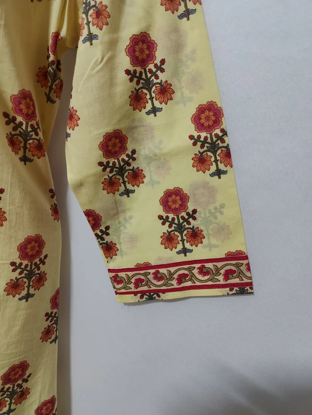 Yellow Pink Flower Kurta - 2XL