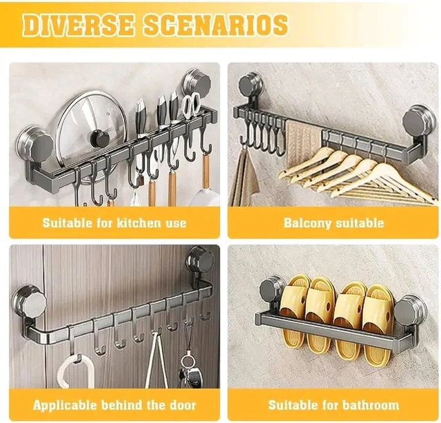 Rena Kitchen Rack 8 Hook Wall Mounted Storage Rack