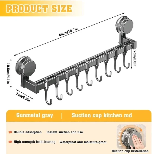 Rena Kitchen Rack 8 Hook Wall Mounted Storage Rack